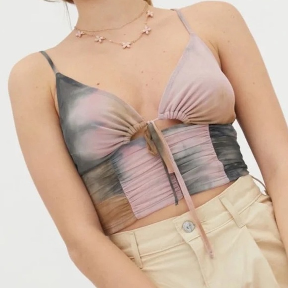 Urban Outfitters Sweetheart Mesh Cut Out Crop Top - Picture 2 of 6
